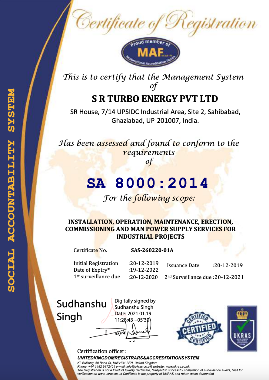 ISO SA 8000:2014 Certificate
